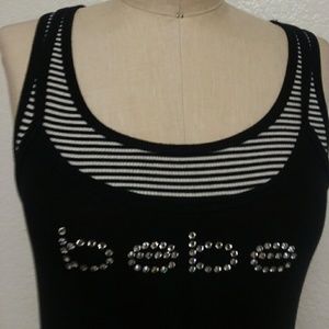 Bebe Ribbed Bling Logo Rhinestone Tank Top